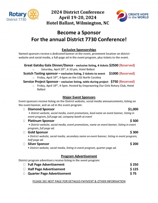 District Conference Sponsorship Form Pg 1
